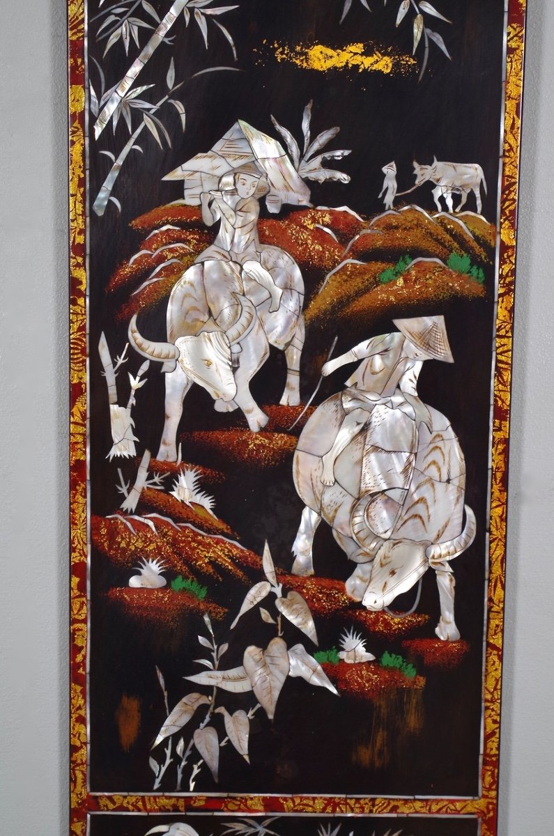Pair Of Far East Lacquer And Mother-of-pearl Panels-photo-4