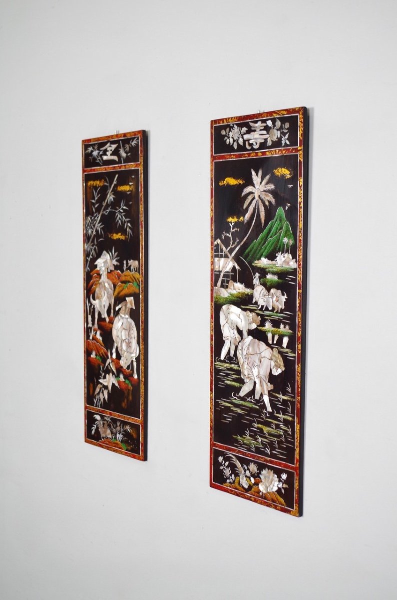 Pair Of Far East Lacquer And Mother-of-pearl Panels-photo-6