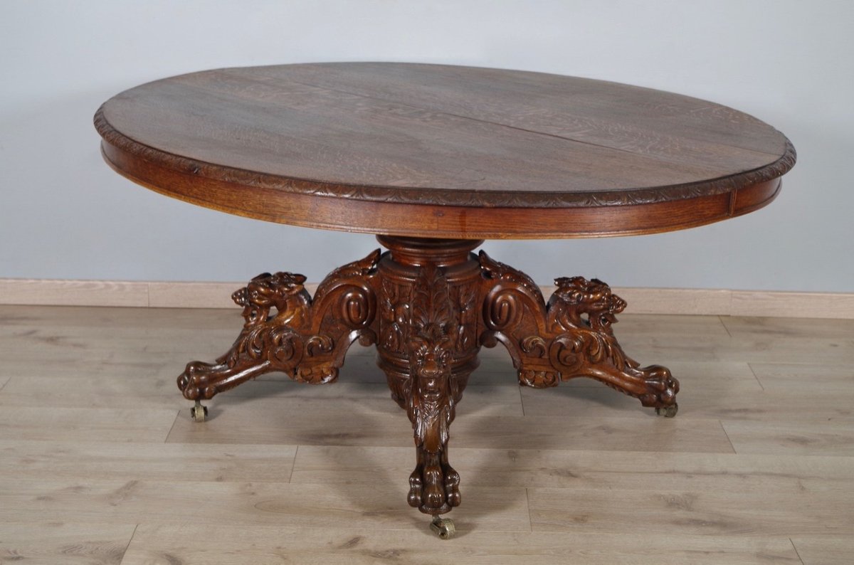 Oak Renaissance Style Pedestal Table 1900-photo-2