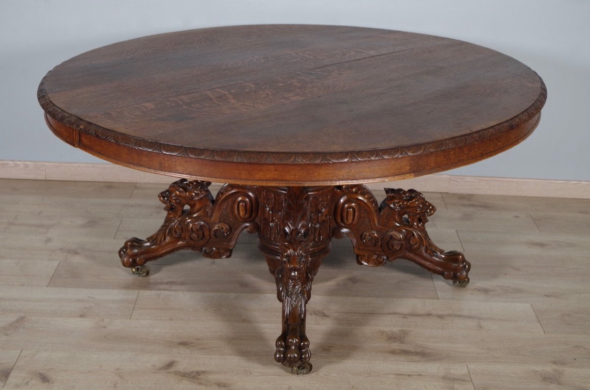 Oak Renaissance Style Pedestal Table 1900-photo-3