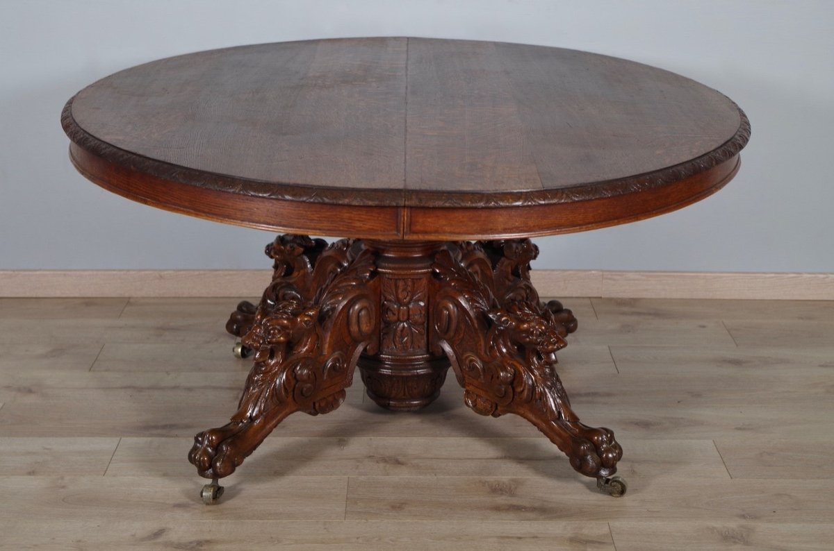 Oak Renaissance Style Pedestal Table 1900-photo-4