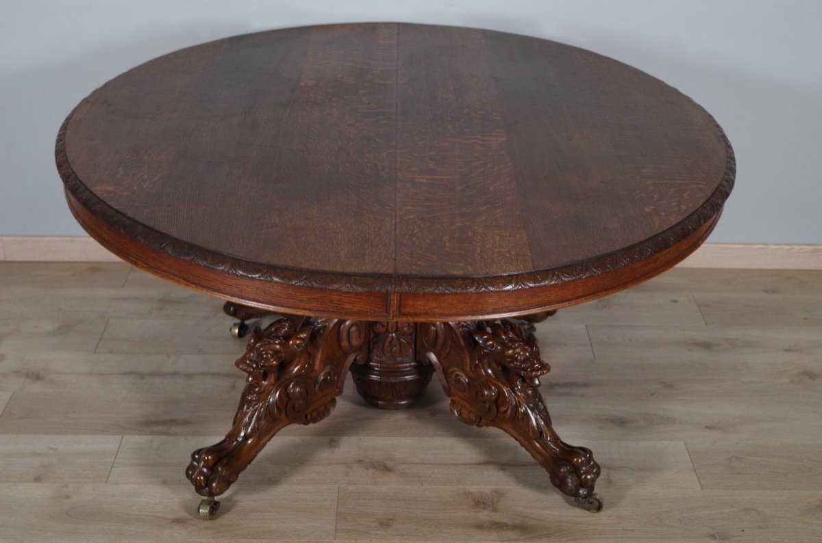 Oak Renaissance Style Pedestal Table 1900-photo-1