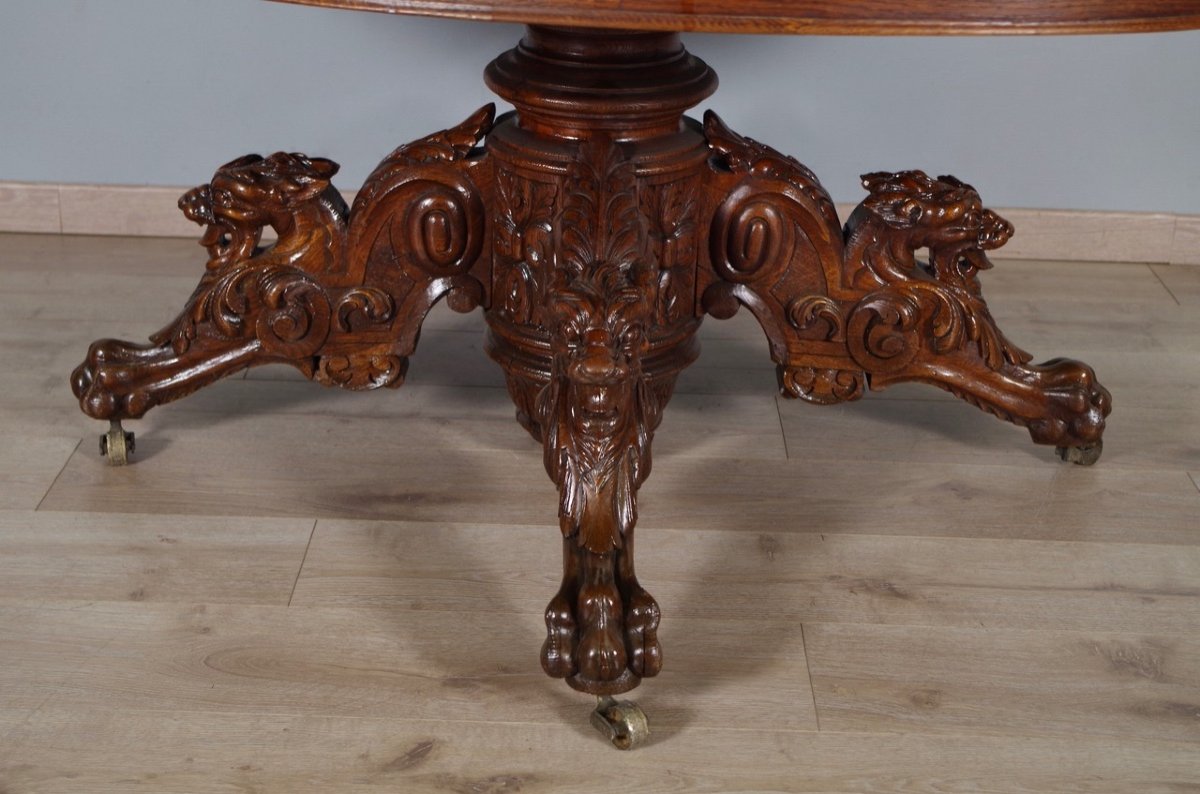 Oak Renaissance Style Pedestal Table 1900-photo-3