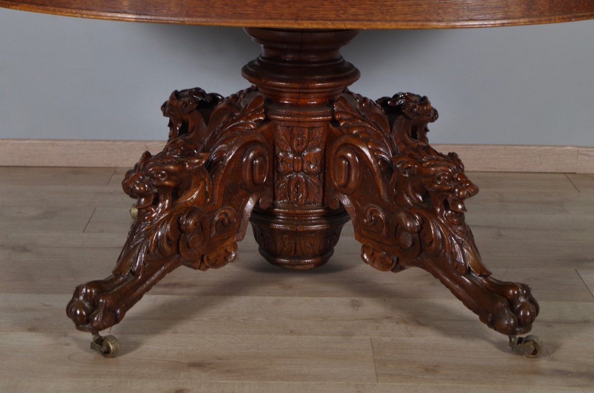 Oak Renaissance Style Pedestal Table 1900-photo-4