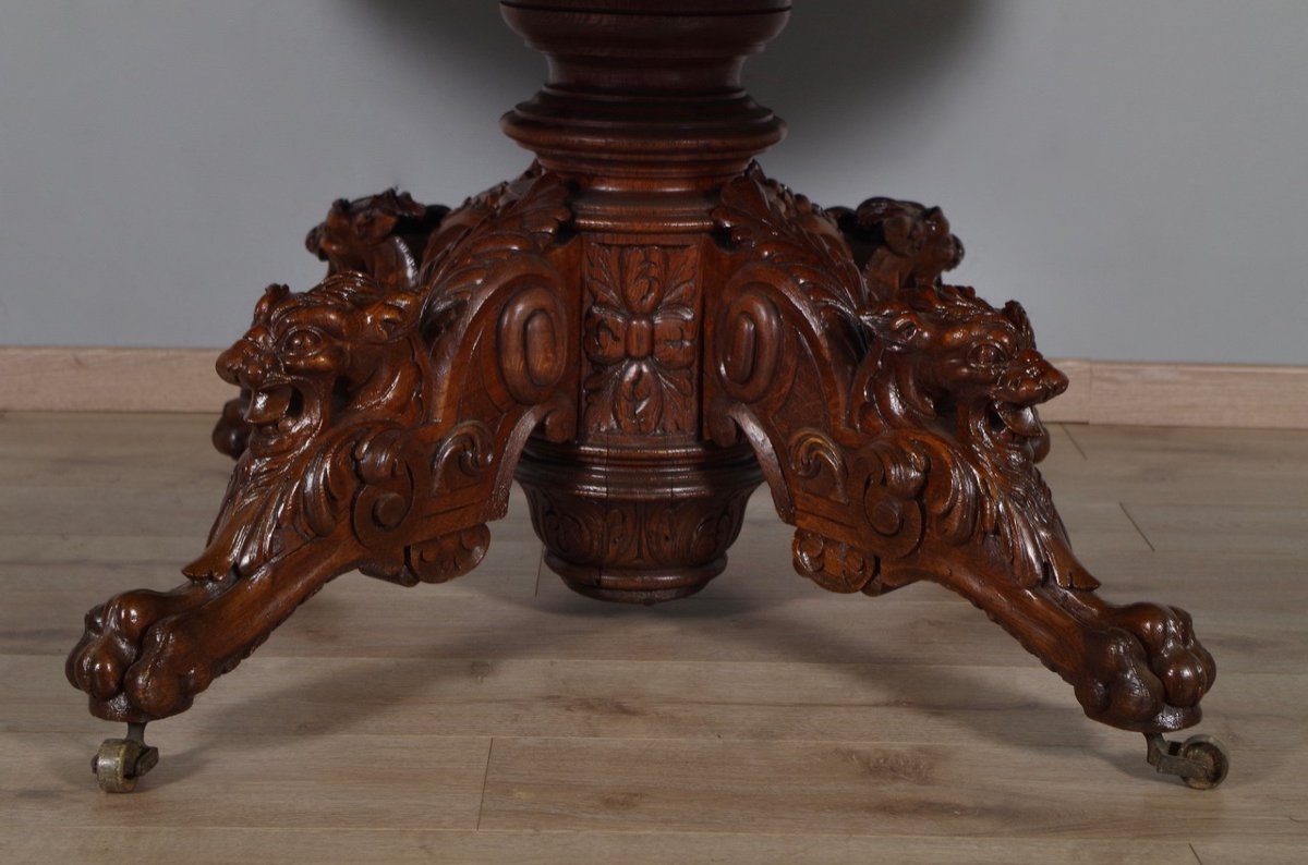 Oak Renaissance Style Pedestal Table 1900-photo-5