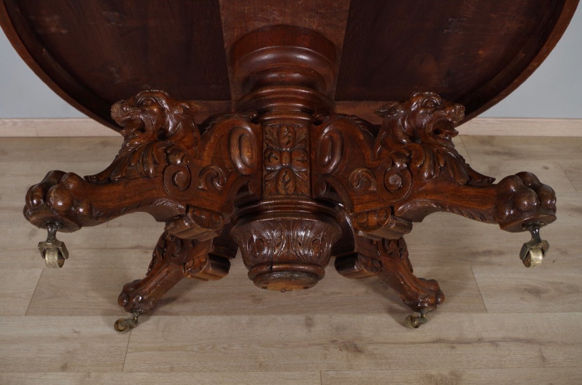 Oak Renaissance Style Pedestal Table 1900-photo-8