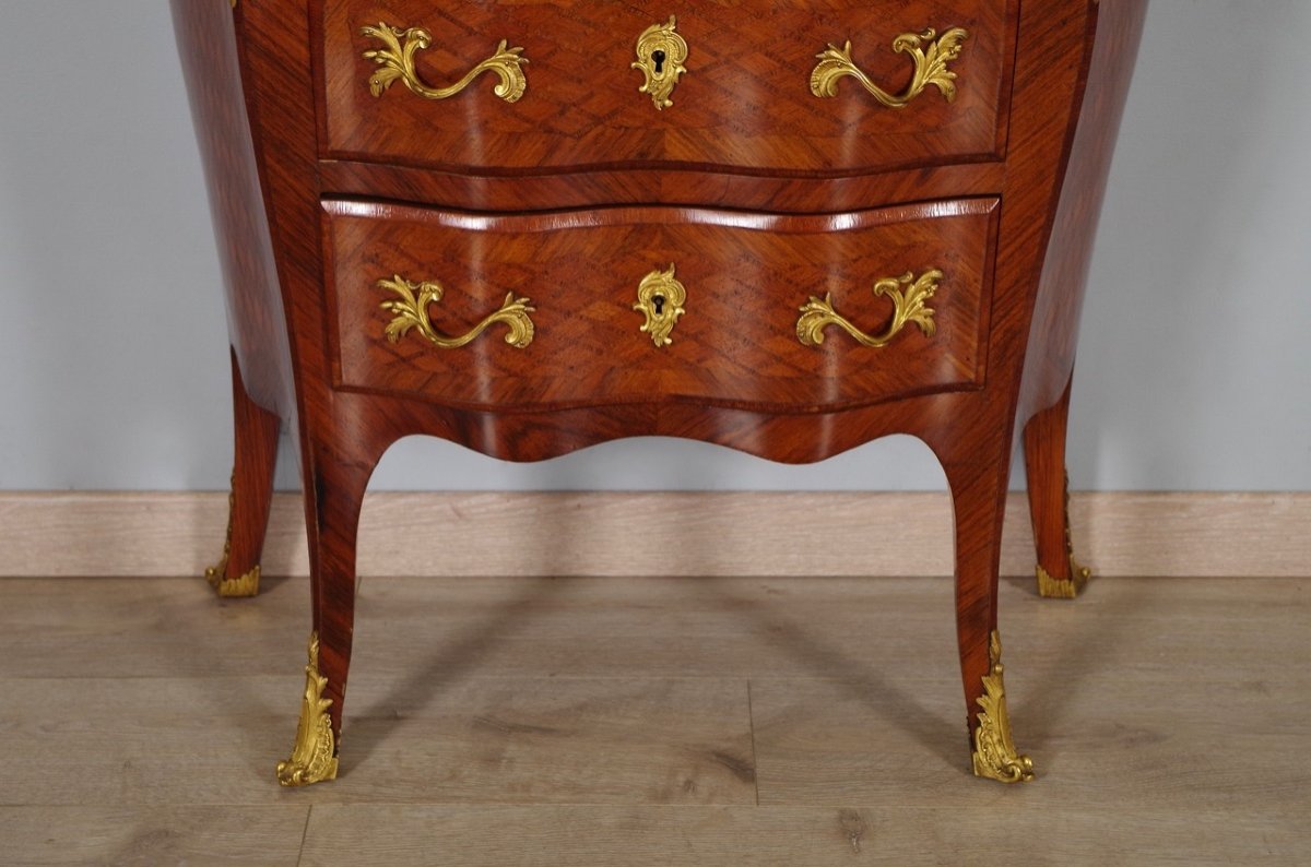 Louis XV Style Chest Of Drawers Gilt Bronze Marquetry-photo-3