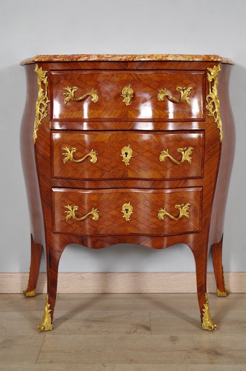 Louis XV Style Chest Of Drawers Gilt Bronze Marquetry-photo-4