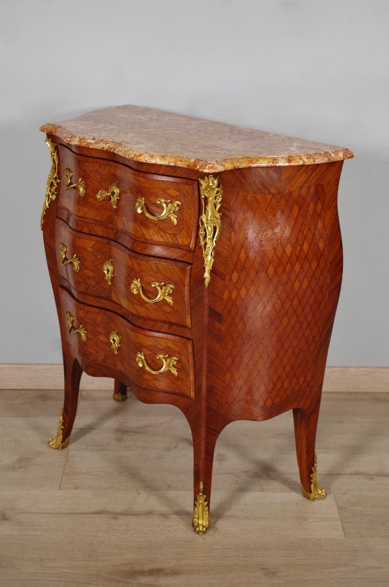 Louis XV Style Chest Of Drawers Gilt Bronze Marquetry-photo-1