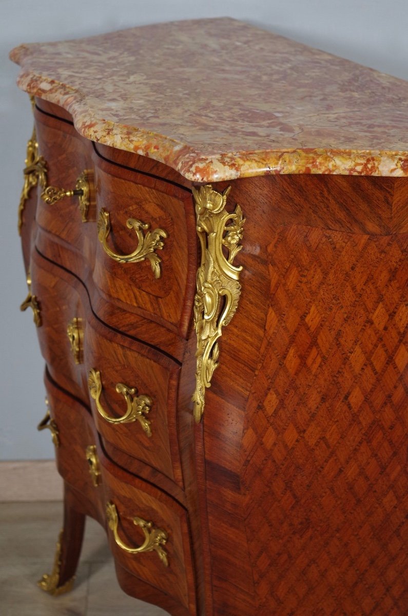Louis XV Style Chest Of Drawers Gilt Bronze Marquetry-photo-3