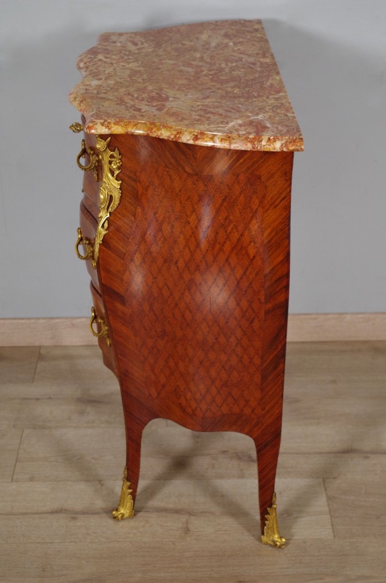 Commode style Louis XV marqueterie bronzes dorés-photo-4