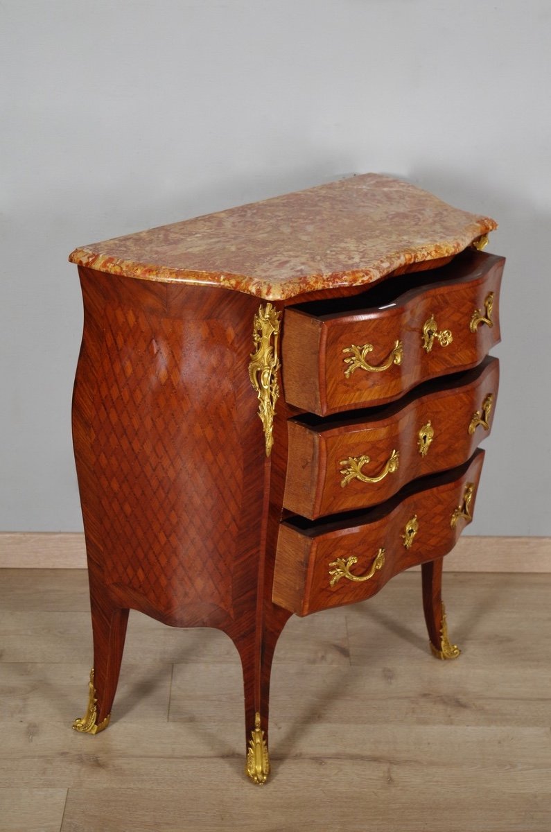 Louis XV Style Chest Of Drawers Gilt Bronze Marquetry-photo-6