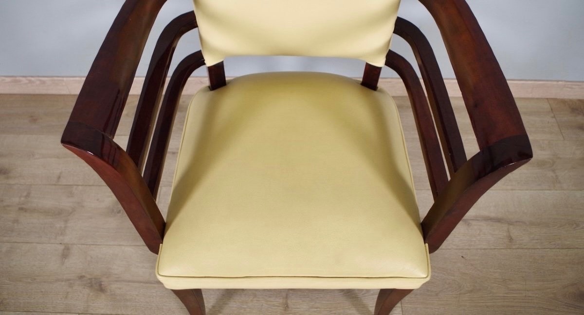 Paire de fauteuils Art déco acajou cuir-photo-2