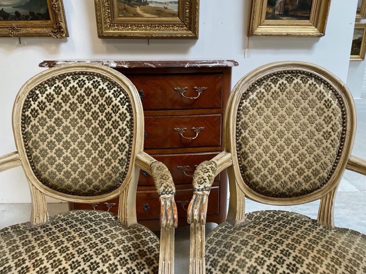 Paire de fauteuils laqués époque Louis XVI-photo-2