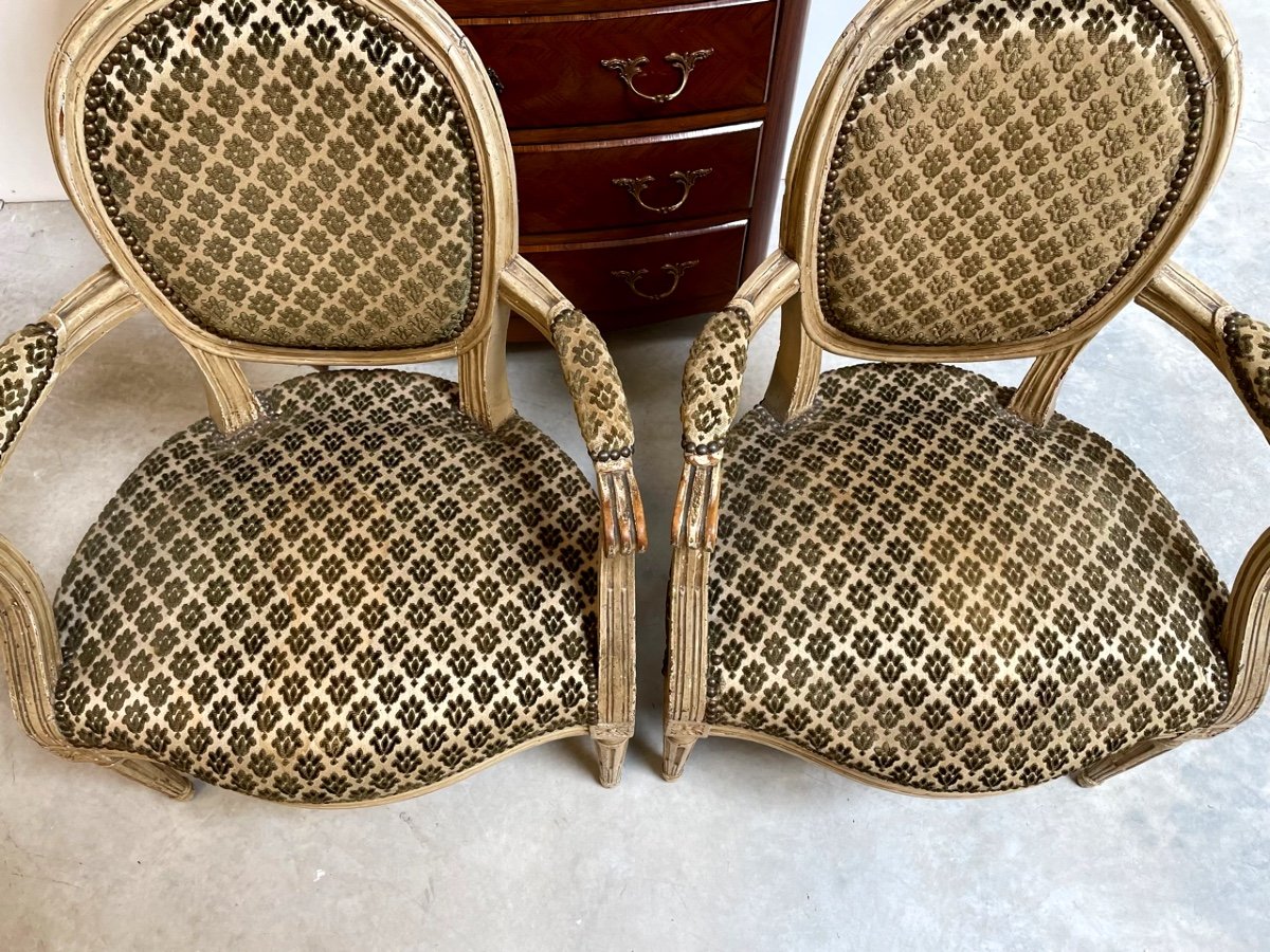 Paire de fauteuils laqués époque Louis XVI-photo-3