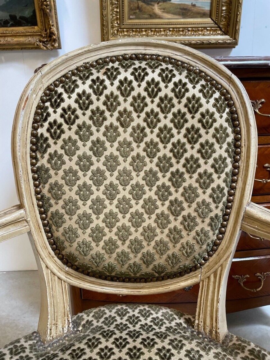 Paire de fauteuils laqués époque Louis XVI-photo-4