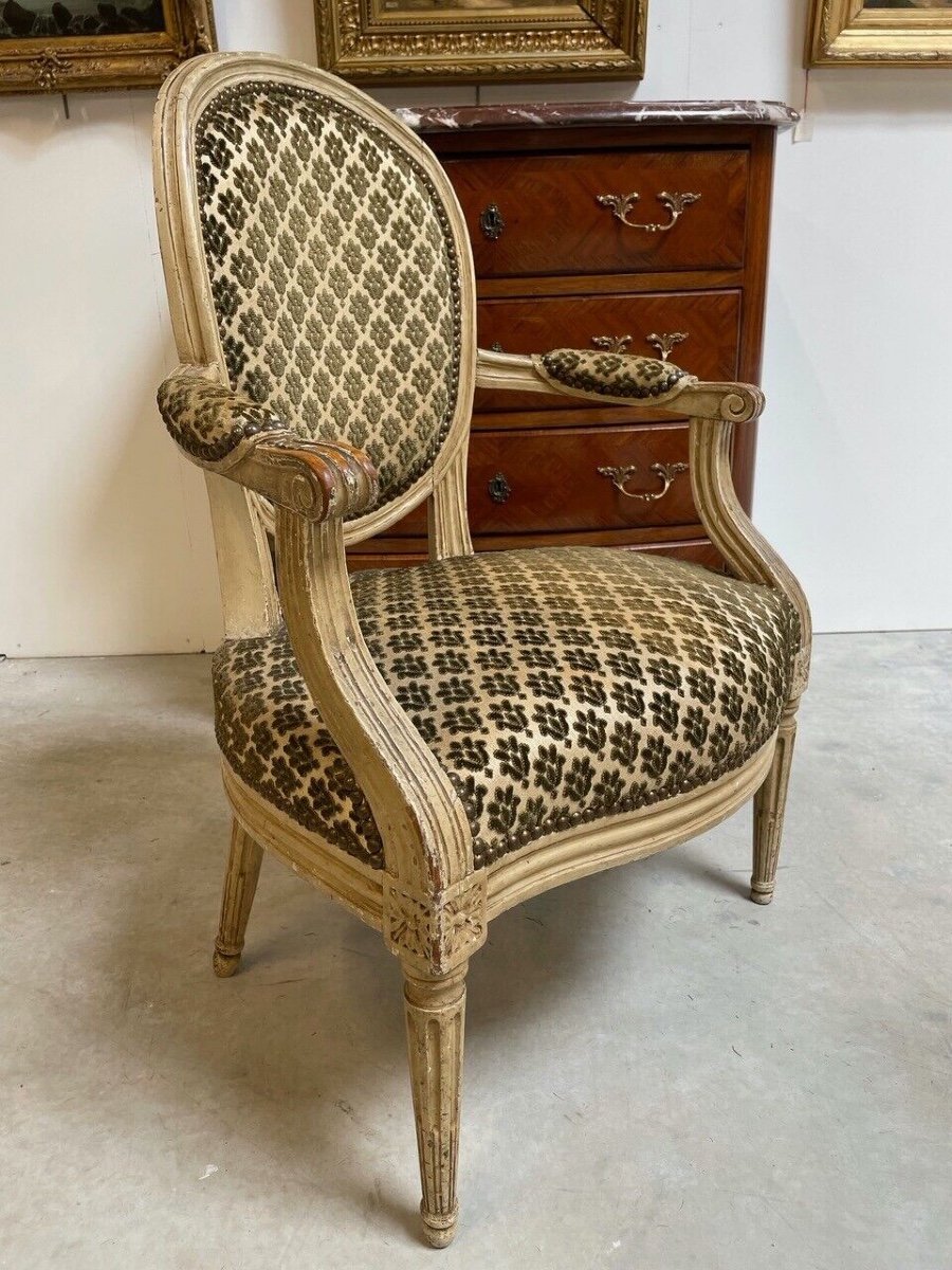 Paire de fauteuils laqués époque Louis XVI-photo-4