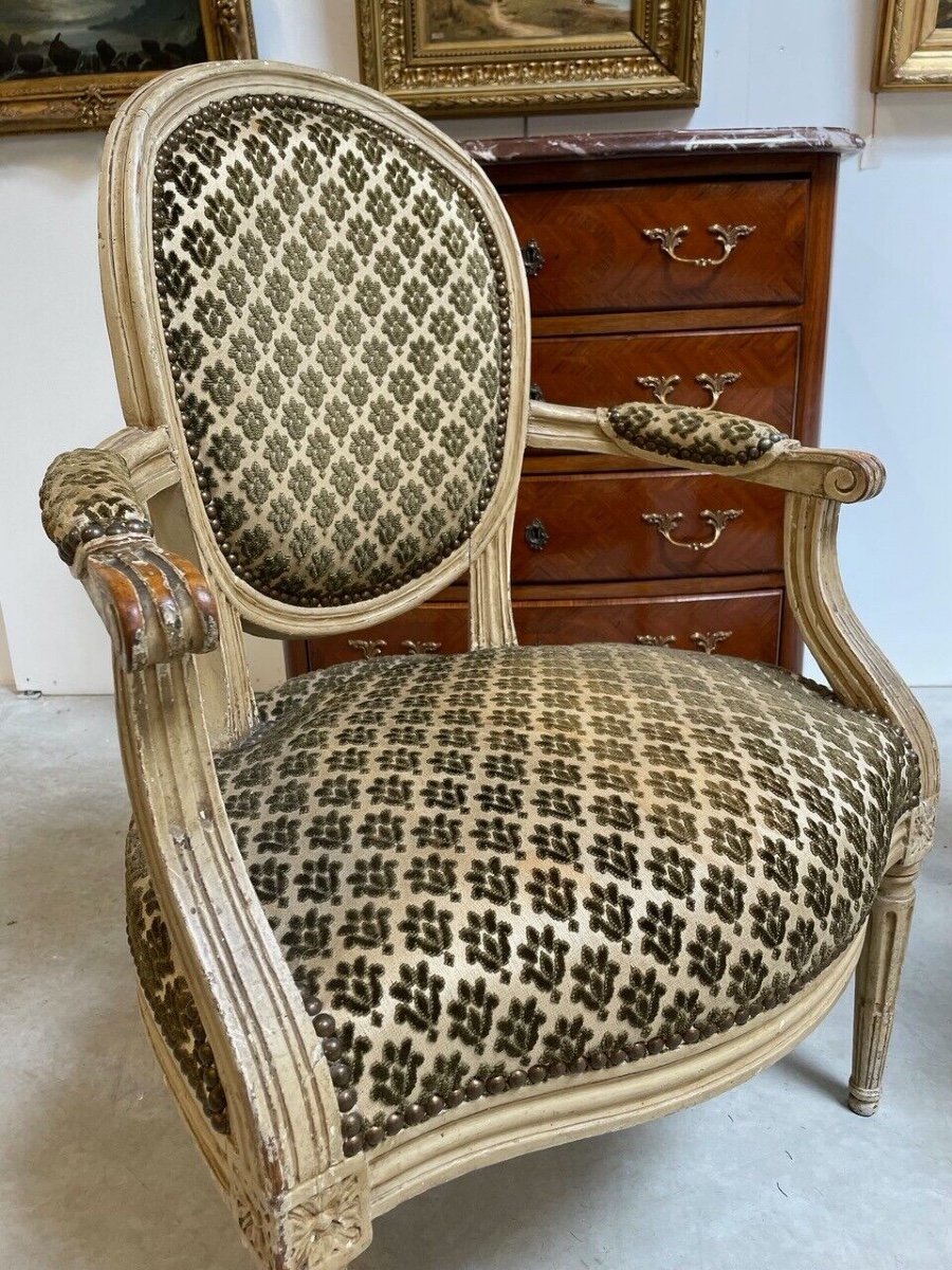 Paire de fauteuils laqués époque Louis XVI-photo-5