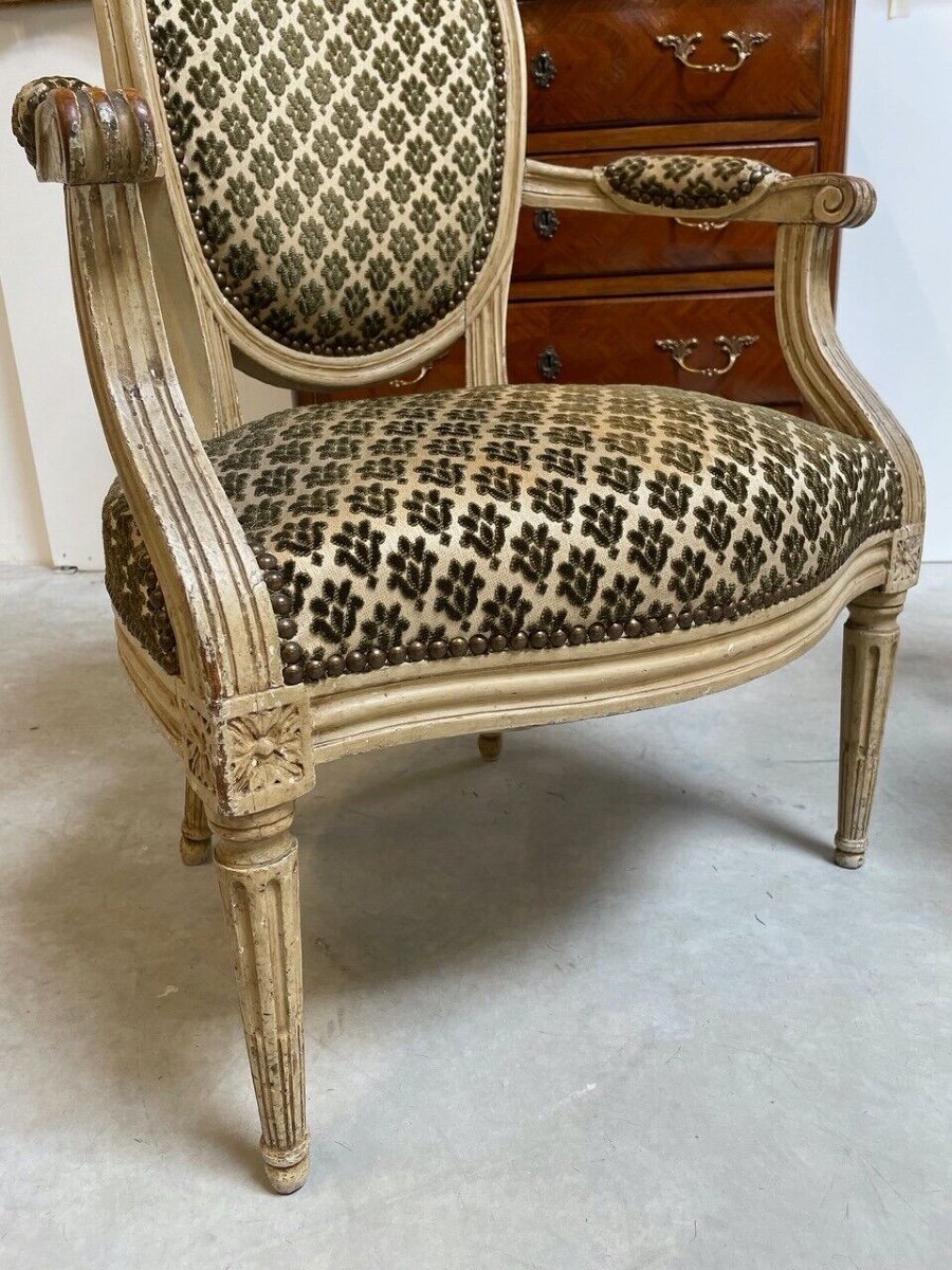 Paire de fauteuils laqués époque Louis XVI-photo-6