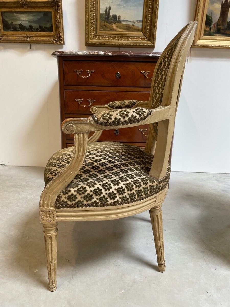 Paire de fauteuils laqués époque Louis XVI-photo-7