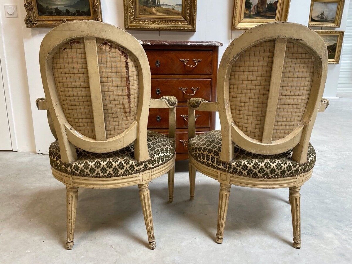 Paire de fauteuils laqués époque Louis XVI-photo-8