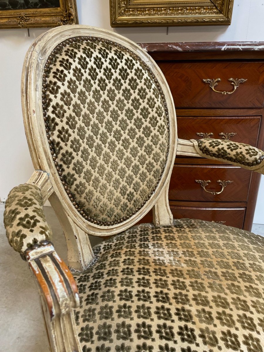 Fauteuil laqué époque Louis XVI-photo-4