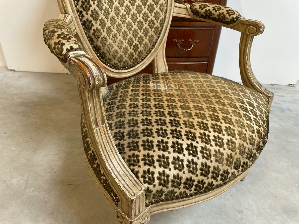 Fauteuil laqué époque Louis XVI-photo-5