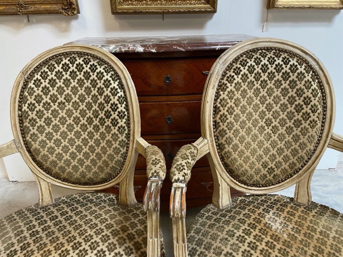 Pair Of Lacquered Armchairs Louis XVI Period-photo-2