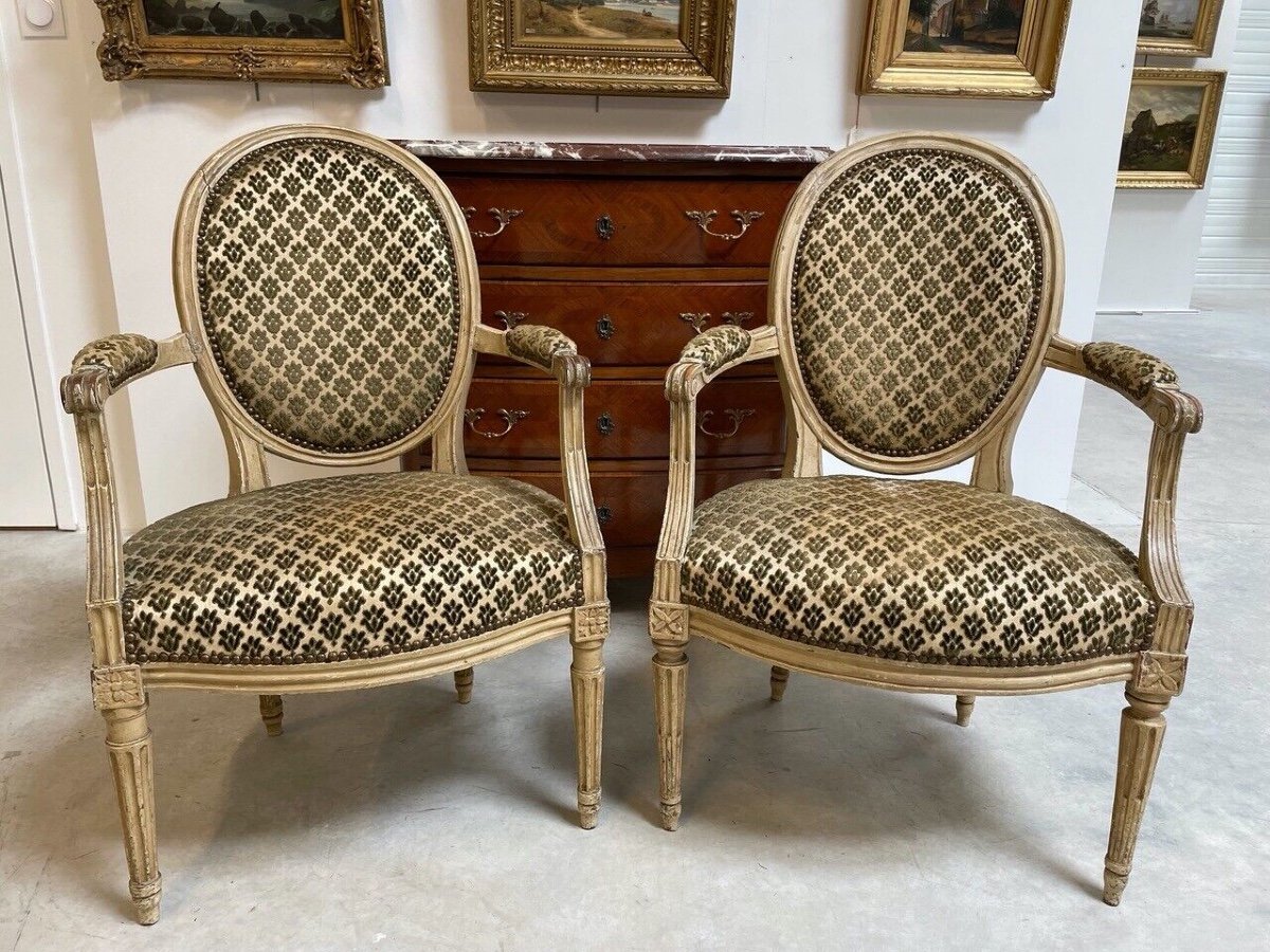 Pair Of Lacquered Armchairs Louis XVI Period