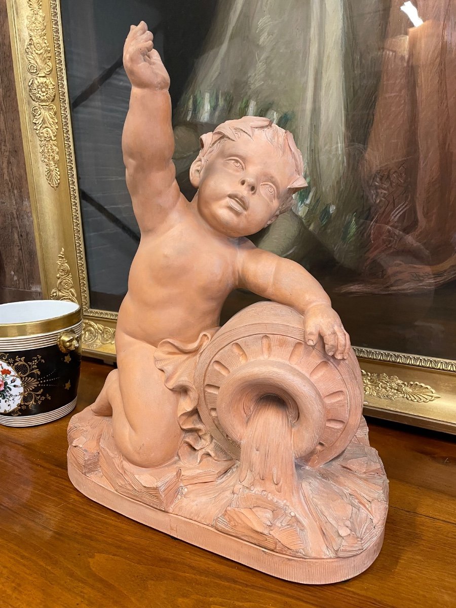 19th Century Terracotta: Putto With Amphora-photo-2