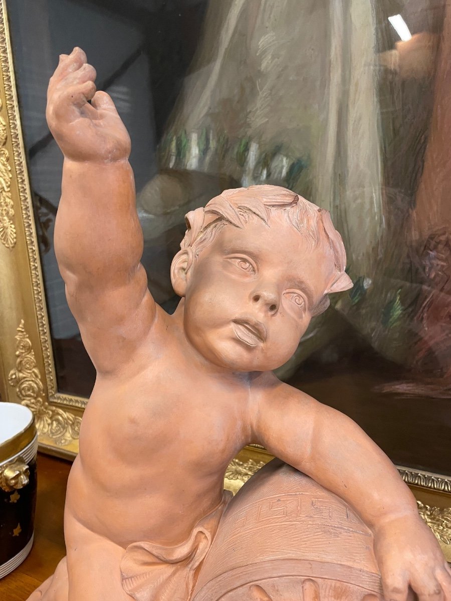 19th Century Terracotta: Putto With Amphora-photo-3