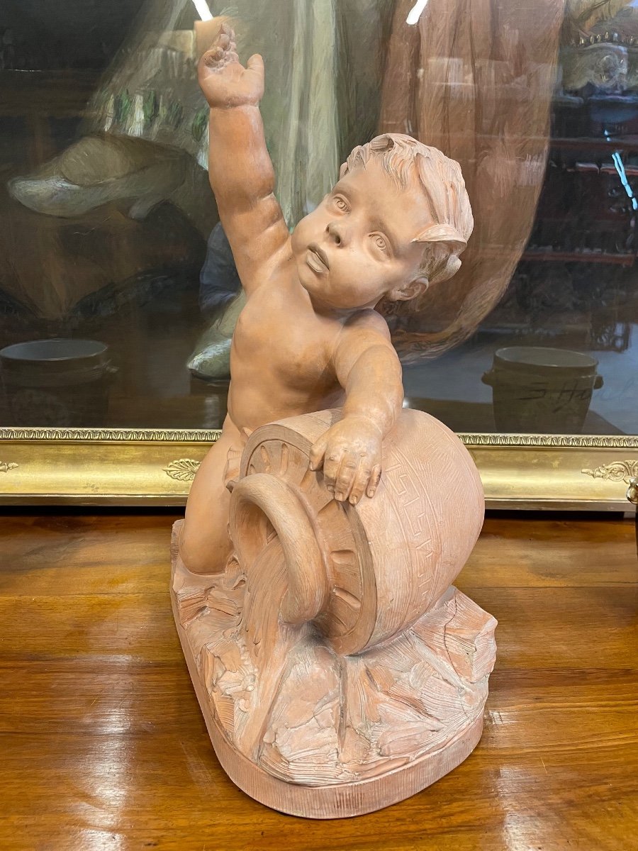 19th Century Terracotta: Putto With Amphora-photo-1