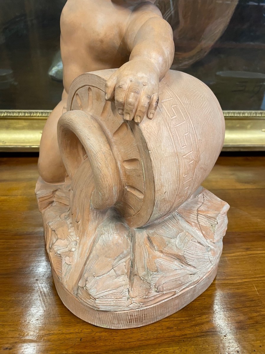 19th Century Terracotta: Putto With Amphora-photo-2