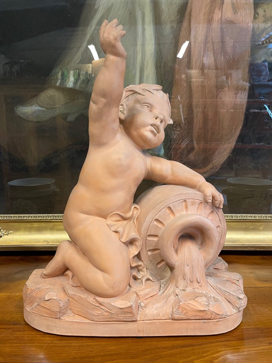 19th Century Terracotta: Putto With Amphora