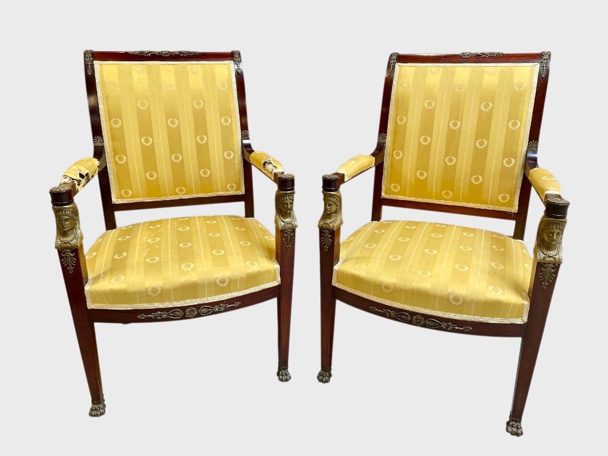 Paire de fauteuils style Retour d'Egypte bronzes dorés