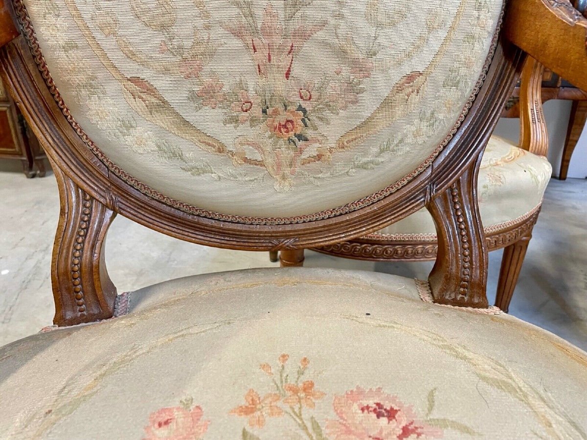 Four Louis XVI Style Armchairs Aubusson Style Tapestry-photo-2