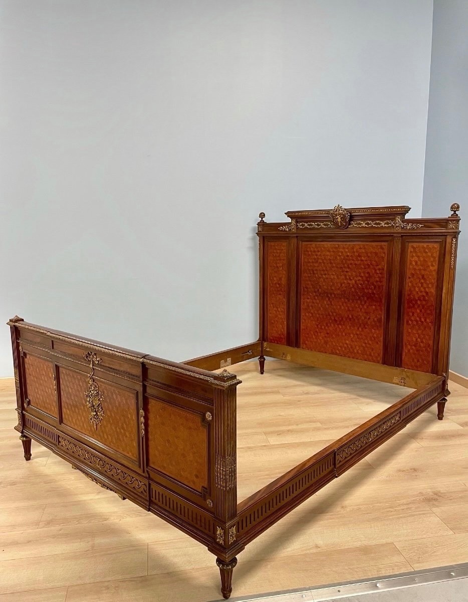François Linke: Louis XVI Style Bed In Gilded Bronzes-photo-8