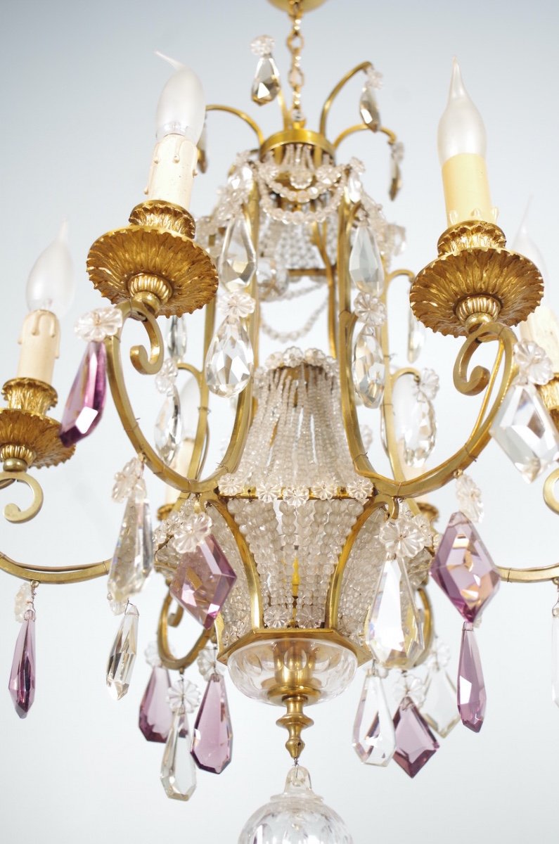 Lustre bronze et cristal style Louis XVI-photo-1