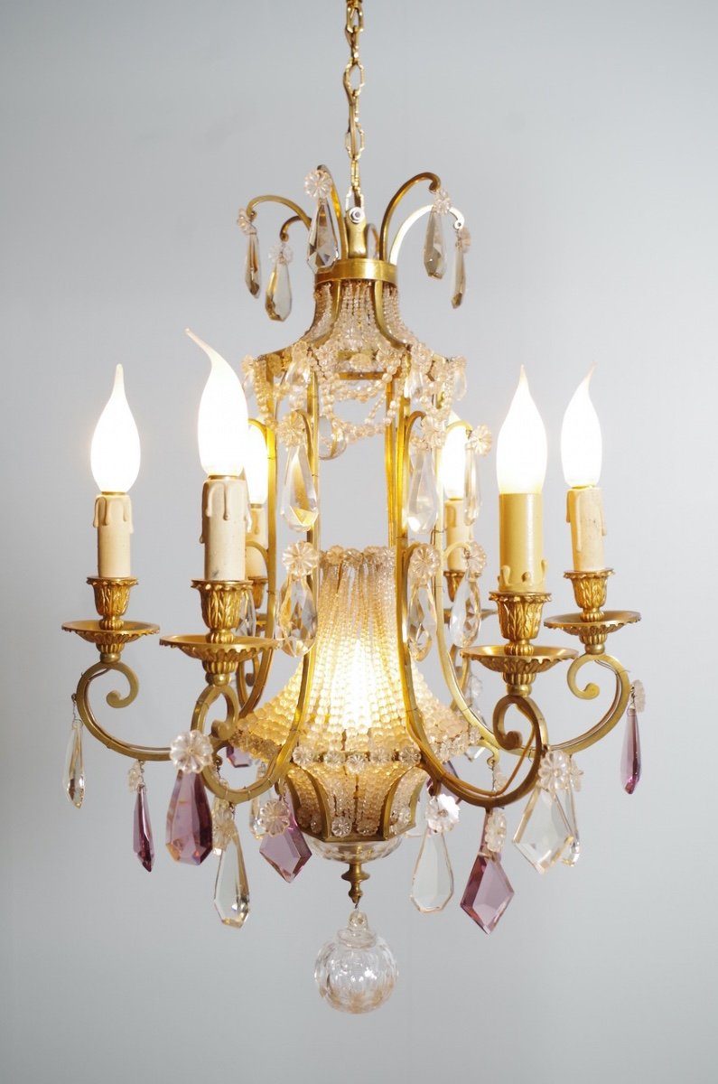Louis XVI Style Bronze And Crystal Chandelier-photo-3