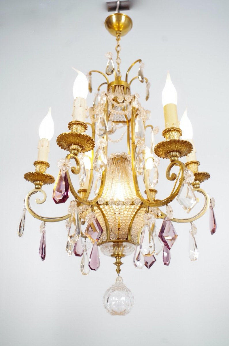 Louis XVI Style Bronze And Crystal Chandelier-photo-4