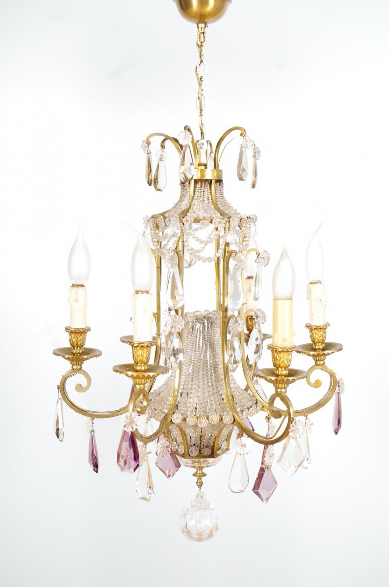 Louis XVI Style Bronze And Crystal Chandelier