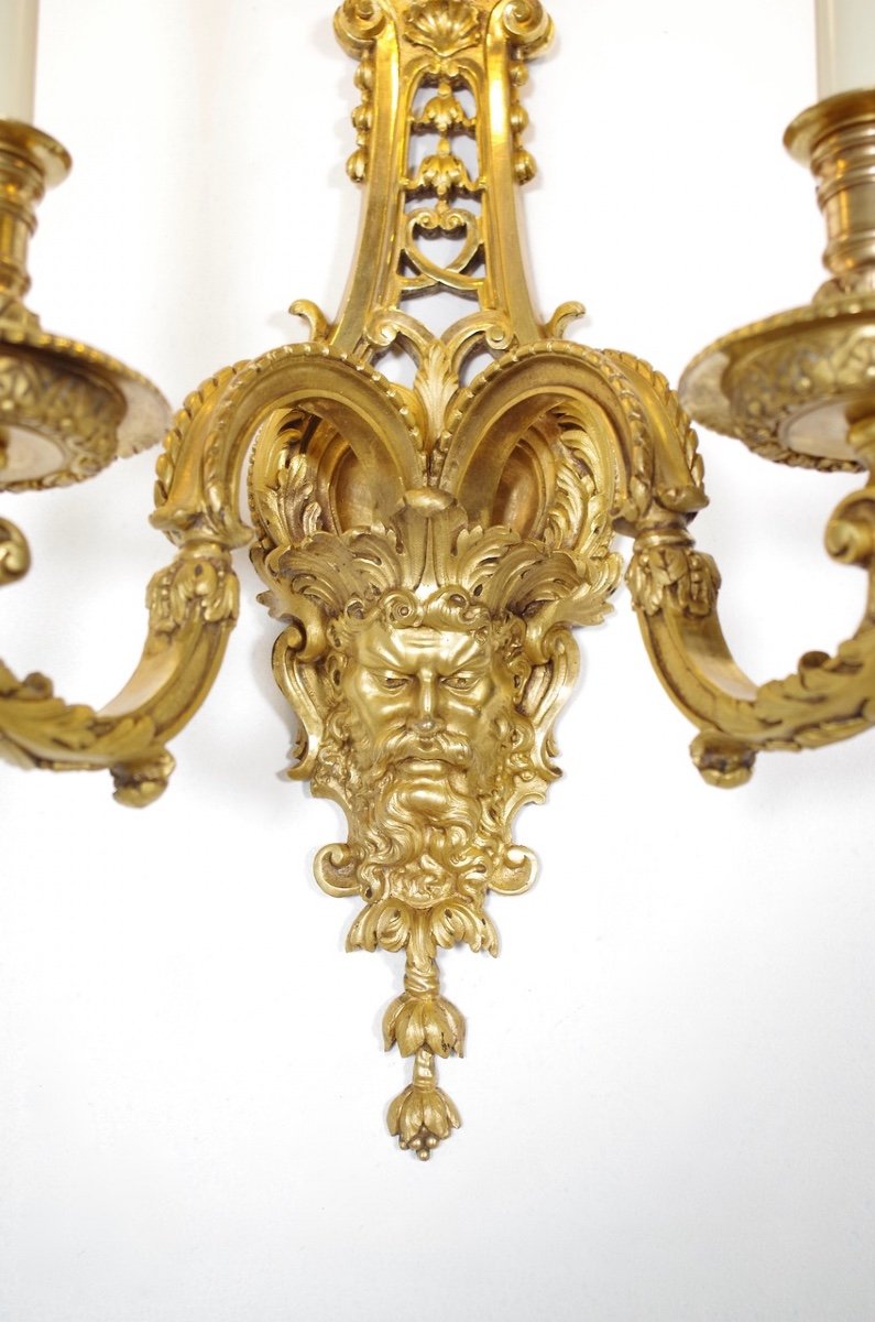 Henri Vian - Paire d'appliques dorées style Régence-photo-4