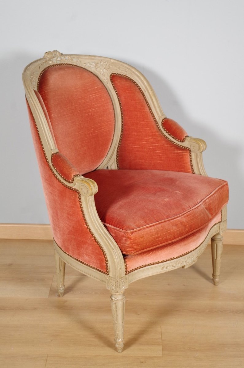 Bergère peinte style Louis XVI-photo-4