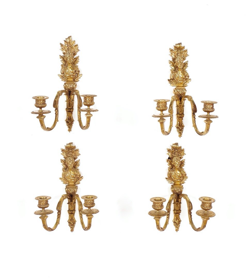 Four Louis XVI Style Gilt Bronze Wall Lights