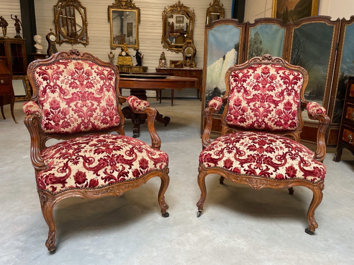 Pair Of Louis XV Nogaret Style Armchairs-photo-2