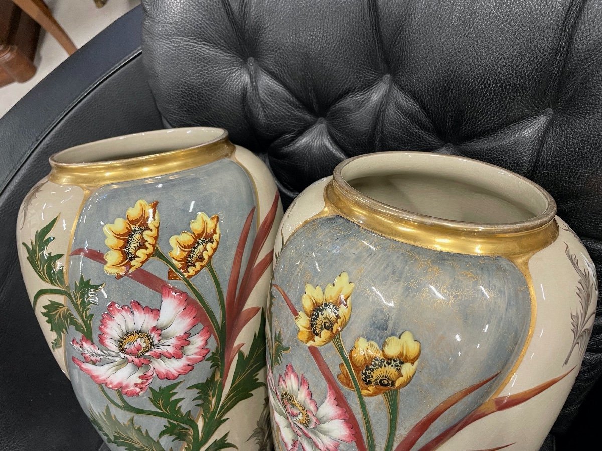 Keller et Guérin, faïence de Lunéville : paire de vases-photo-8