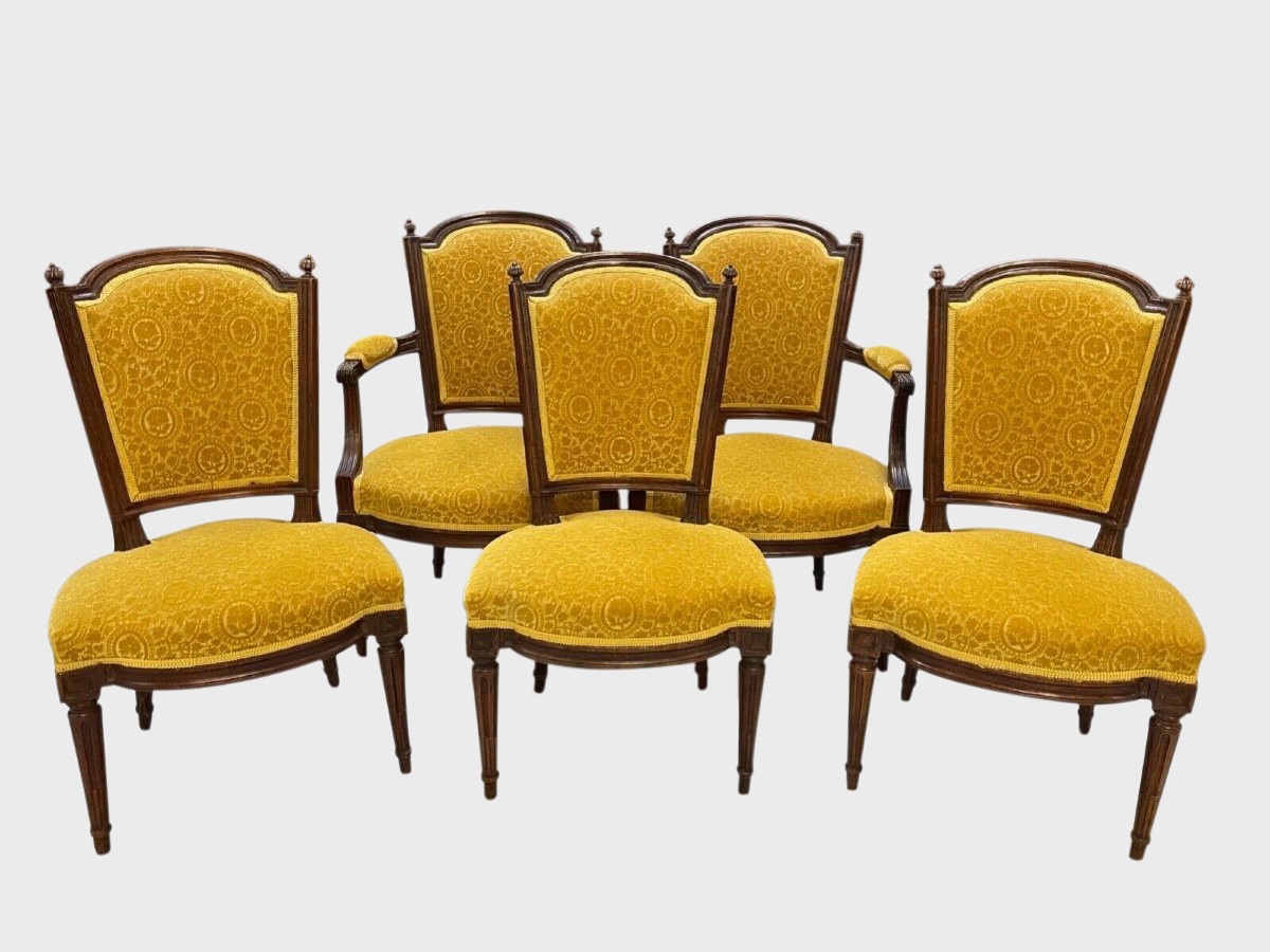 Pair Of Armchairs And Three Chairs From The Louis XVI Period