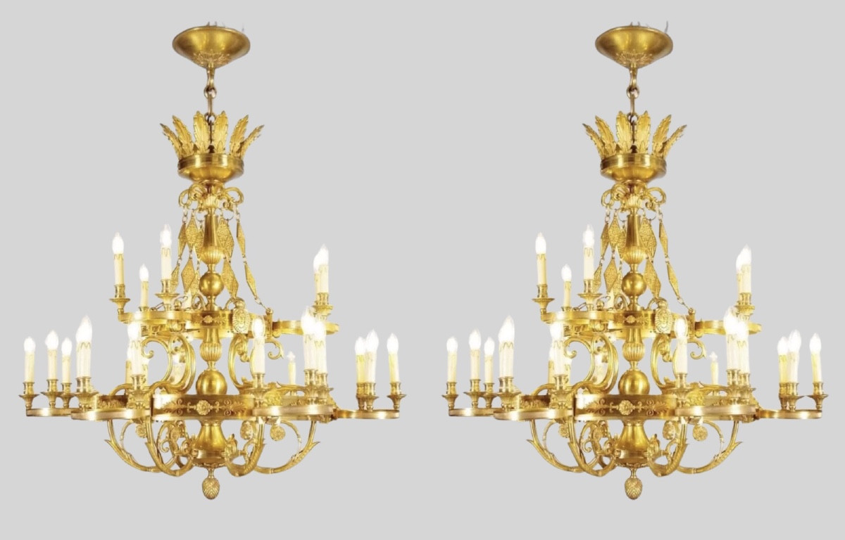 Maison Lucien Gau - Paire de lustres style Empire
