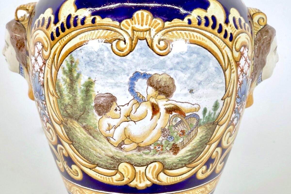 Paire de vases style Louis XVI en faïence de Nevers-photo-2