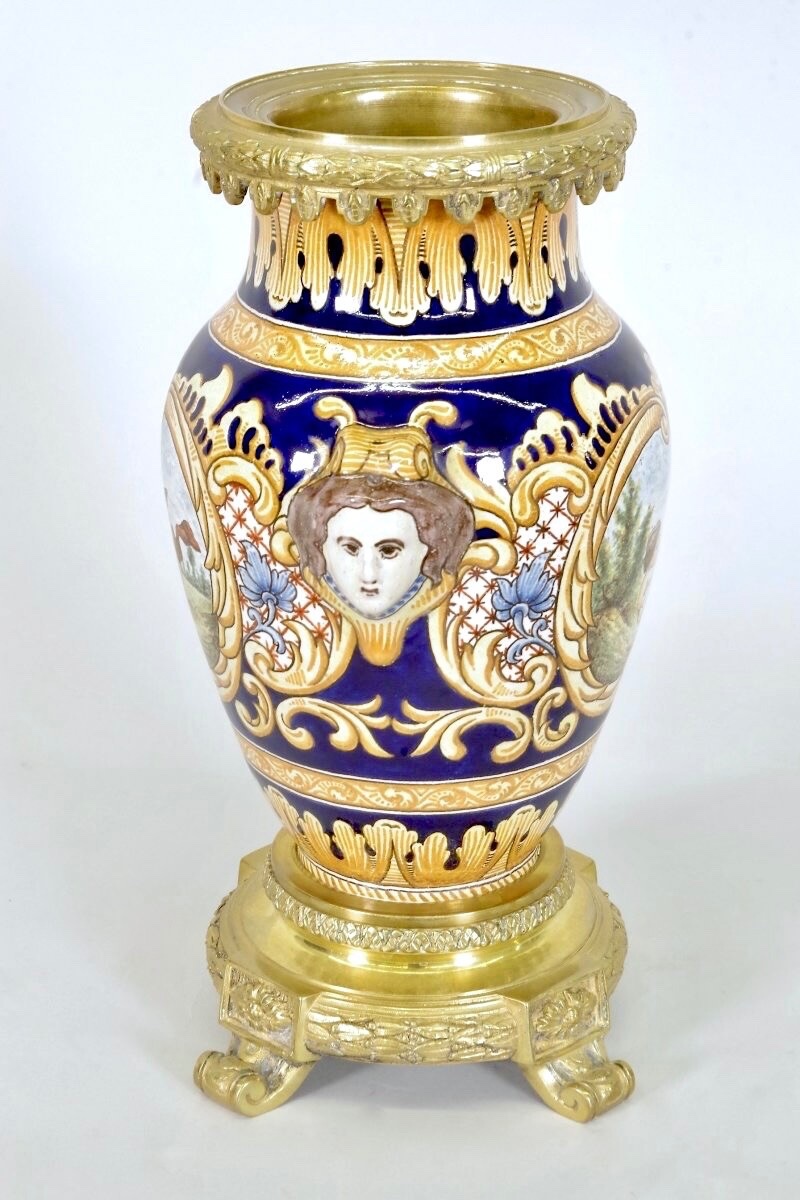 Paire de vases style Louis XVI en faïence de Nevers-photo-3